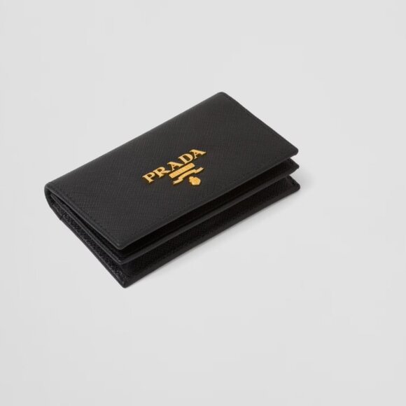 Prada Saffiano leather credit card holder with gold-toned Prada lettering. - Picture 2 of 7